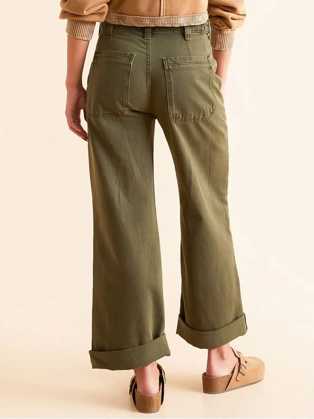 Free People Olive Green Wide Leg Flare Jeans